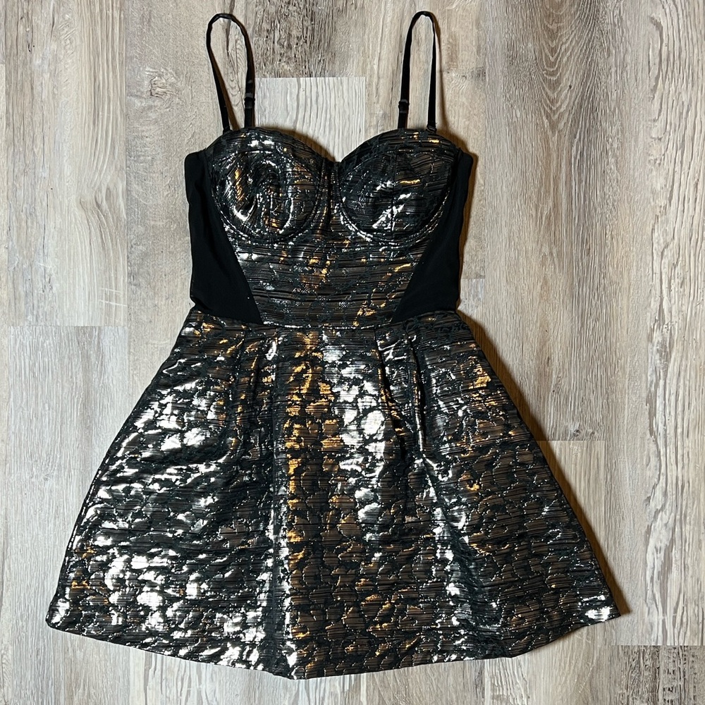Bebe Black/Silver Metallic Mini Dress